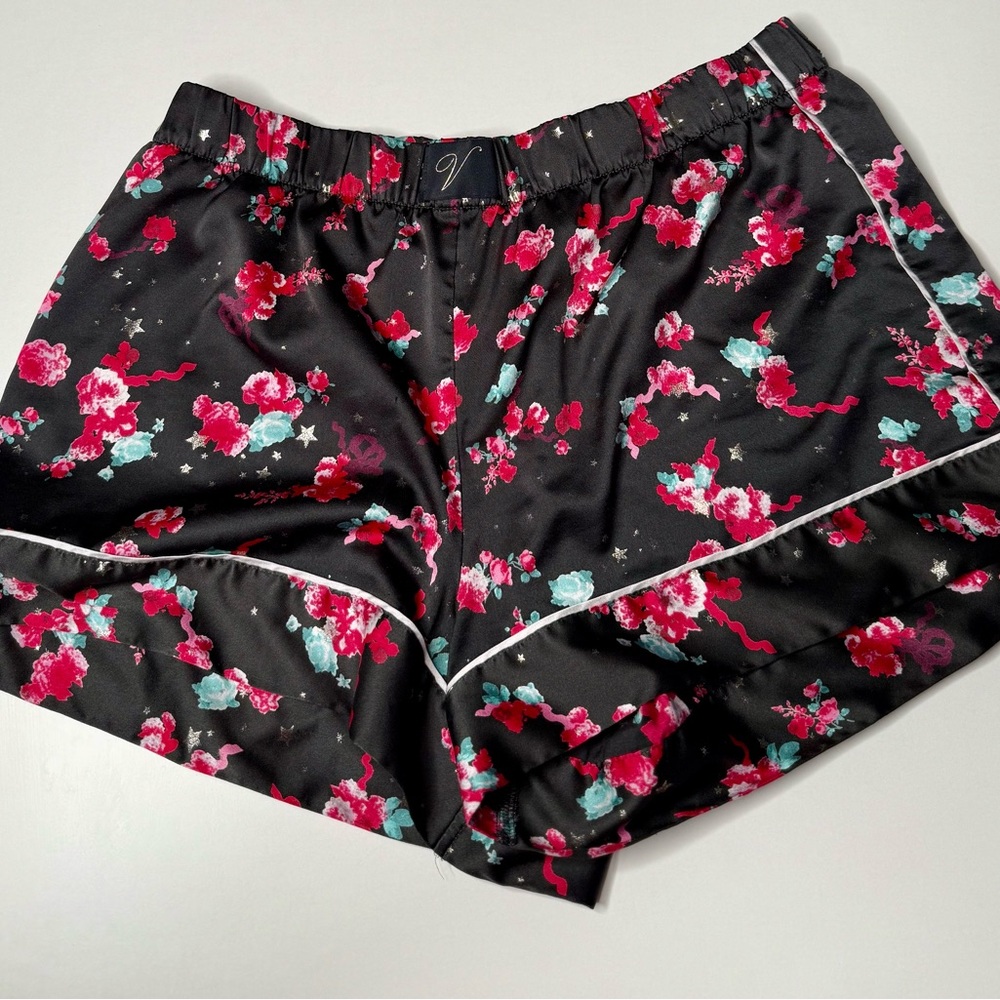 Victoria's Secret Black Floral Satin Shorts